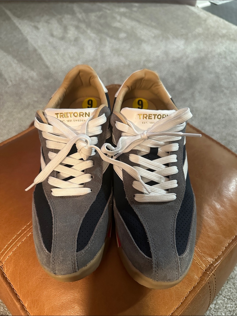 Tretorn Gray and Navy Suede Mesh Sneakers with White Laces